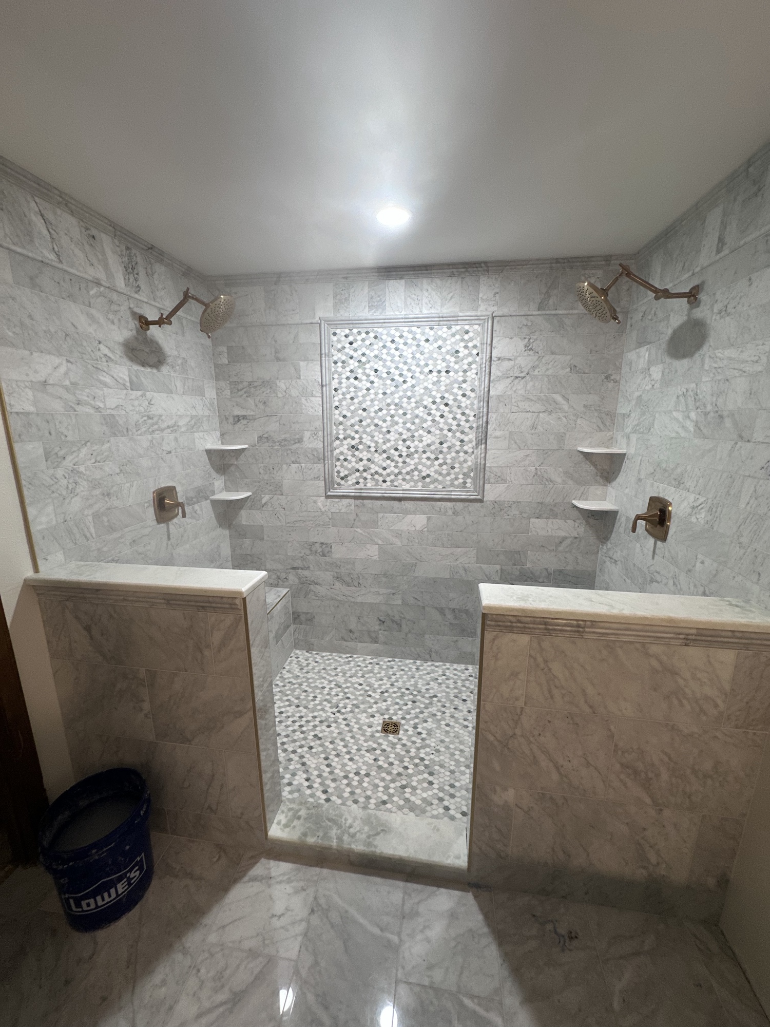 Double marble tile shower